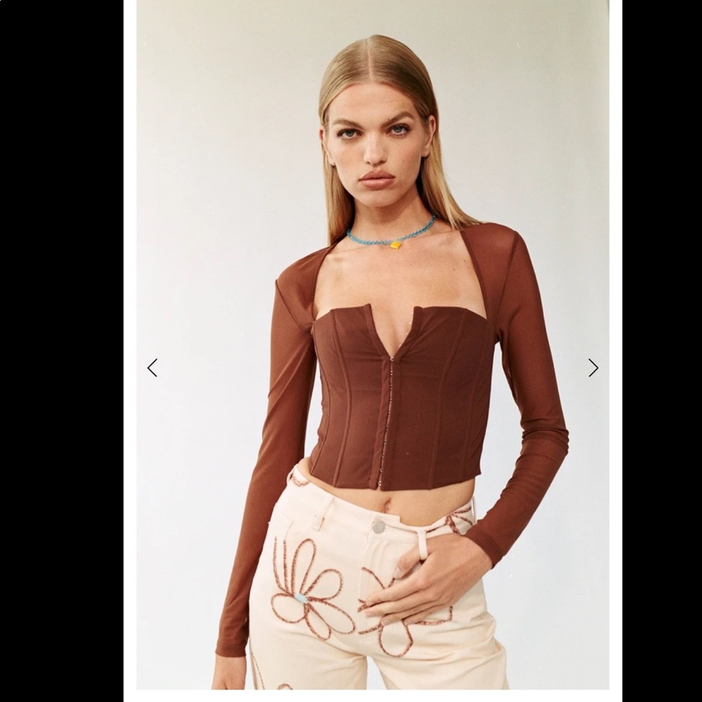 With Jean Top! Brown with boned bodice and sheer sleeves. Super cute!